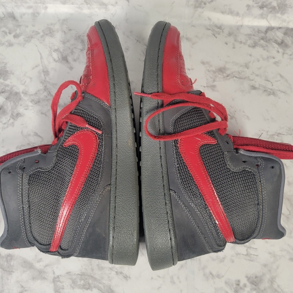 Nike High Top Sneakers Red Charcoal Grey Mesh Athletic Shoes Mens Basketball - Picture 7 of 10